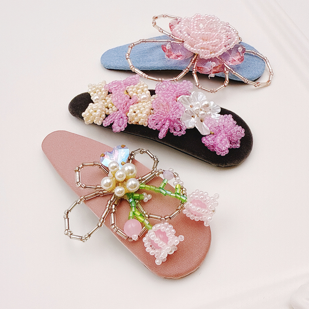 韩国水晶串珠花朵发夹