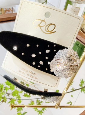 JIALI韩国RO代购手工锆石发夹女黑色丝绒BB夹闪钻发饰轻奢高级感