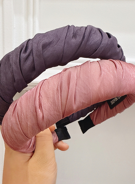 韩国正品代购复古紫色褶皱纹厚发箍气质压发显脸小头箍宽边发卡