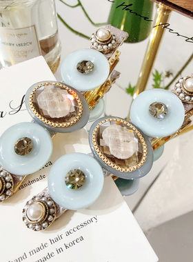 JIALI韩国Aron·s代购粉蓝头像原石鸭嘴夹边夹清新法式复古宫廷风