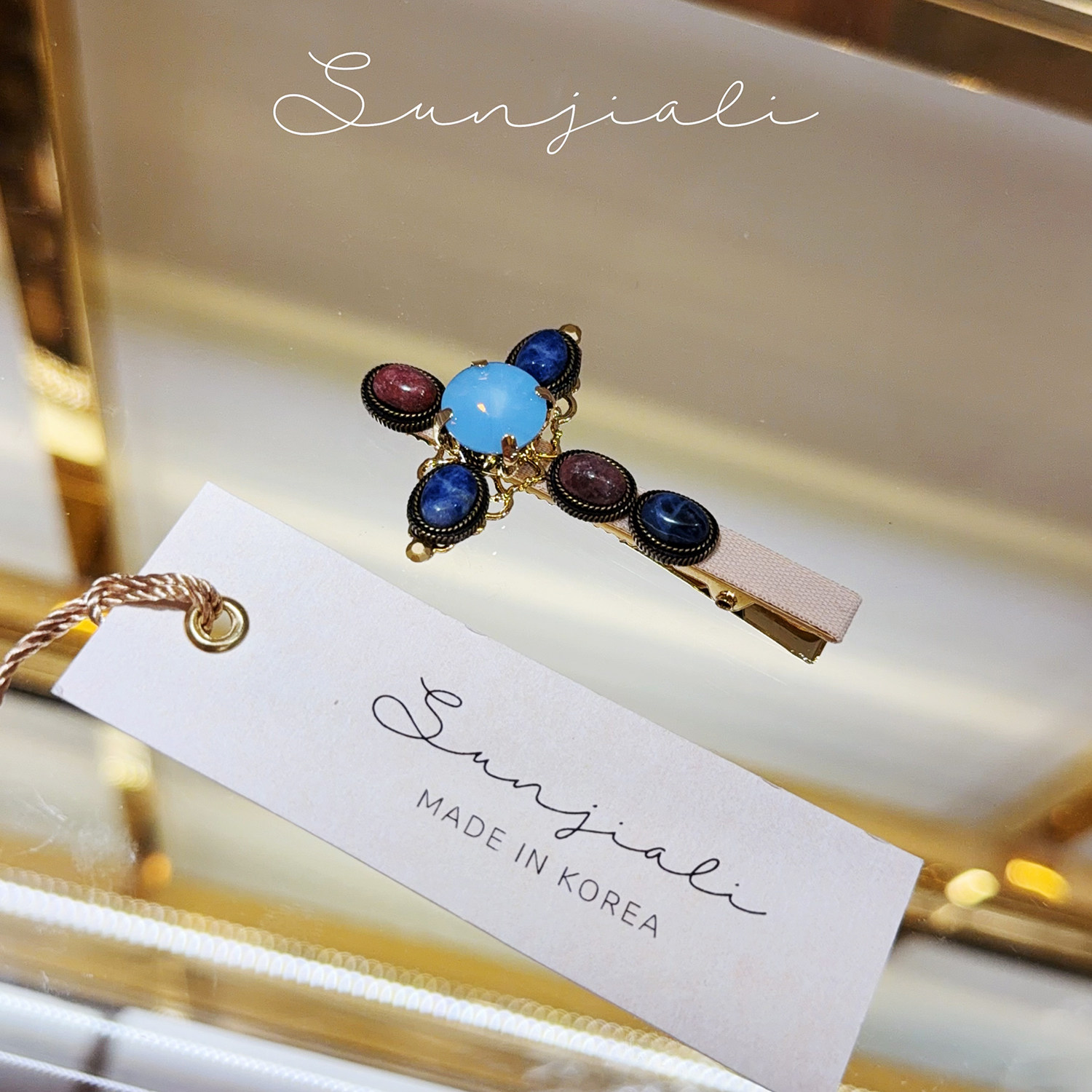 JALI韩国Aron&middot;s巴洛克新款复古原石发饰头饰蓝色宝石鸭嘴夹