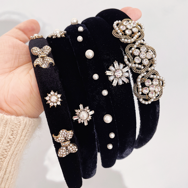 韩国东大门发箍丝绒水晶钻