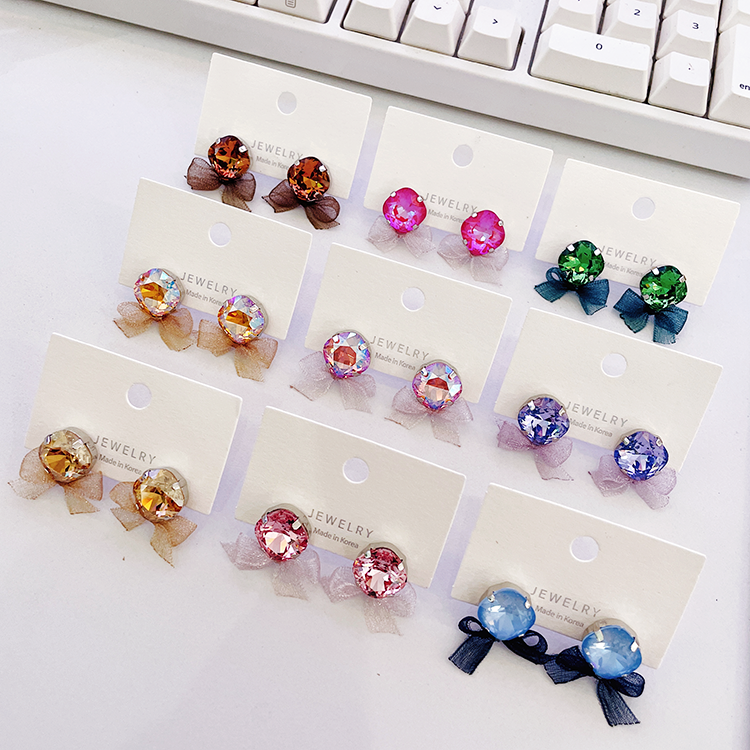 韩国JEWELRY施华S家12MM施华S家水晶娟纱蝴蝶结S925银针耳钉耳饰