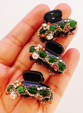 Korea韩国Ruby正品代购复古原石祖母绿色小发抓侧面边夹刘海抓夹