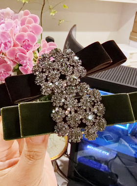 JIALI韩国小哥家代购B·GANA正品新款丝绒蝴蝶结水晶扣弹簧夹顶夹