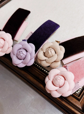 佳丽韩国LUCE丝绒发夹女高级感山茶花弹簧夹发卡发饰气质顶夹边夹