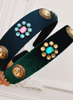 JIALI韩国Daisy代购S水晶发箍绿色丝绒华子丝缎巴洛克高级感头箍