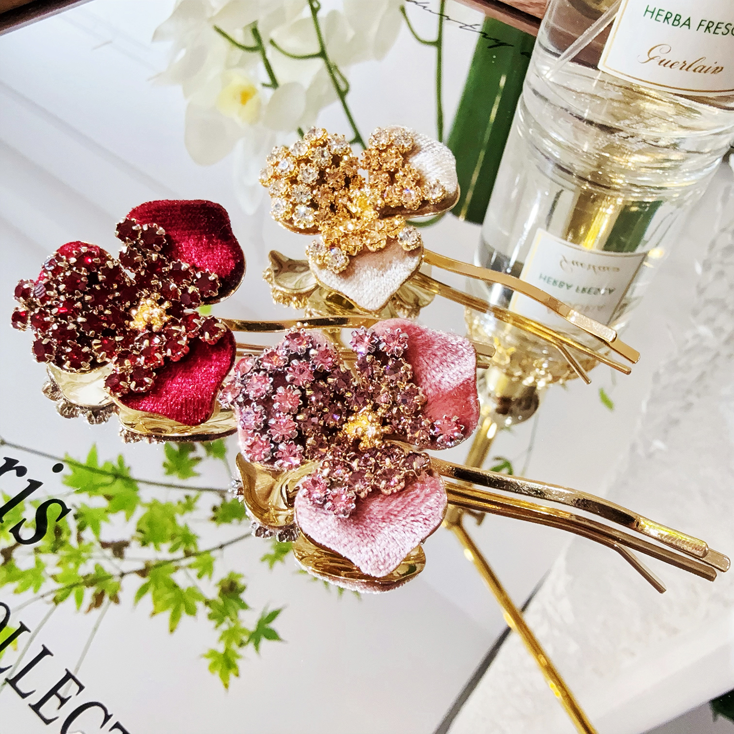 韩国Aurora奥拉S家水晶花朵发夹