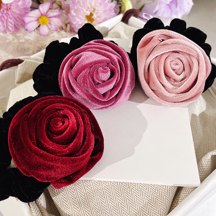 韩国发圈丝绒立体玫瑰