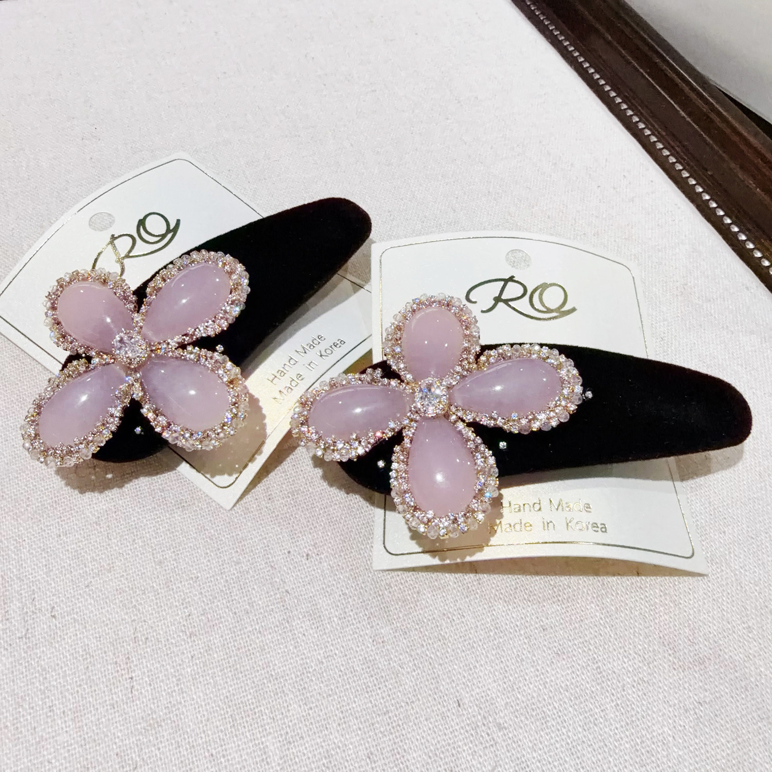 佳丽韩国RO代购手工天然粉晶四叶草锆石水晶钻花朵弹簧夹边夹发饰,饰品/流行首饰/时尚饰品新,发饰,淘宝优惠券,粉丝福利购,淘宝优惠卷