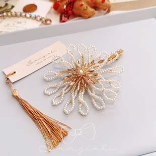 JIALI韩国代购WOO SEO家2026新款精致百搭精致重工珍珠花朵弹簧夹