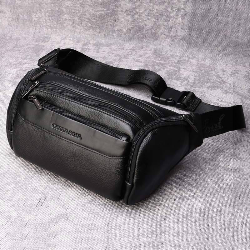 真皮男士腰包男牛皮休闲新款便携斜挎包男式多功能大容量胸包男款