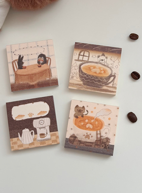 TUUO原创咖啡馆便签迷你5x5手帐素材盐系可爱记录无粘性