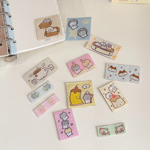 TUUO原创猫咪刺绣手帐布标织唛可爱索引贴韩系素材贴装饰粘性