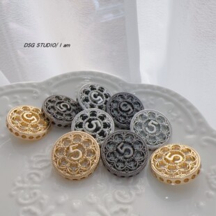 DSG 法式镂空压花高端手工金属纽扣5号黑白色服装外套毛衣扣子