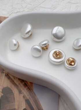 瓷感仿贝珠光扁圆蘑菇衬衫毛衣礼服开衫高档纽扣10mm14mm珍珠白