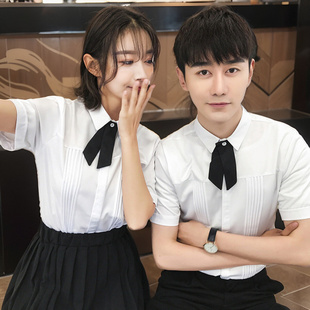 高端会所台球城酒店工作服夏短袖衬衫男女咖啡餐厅服务员工装定制