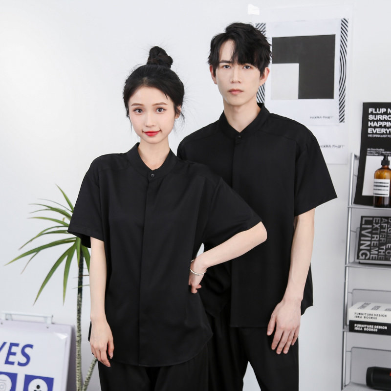 美发店发廊助理技师日式系潮店工作服宽松衬衫酒吧工衣定制印logo