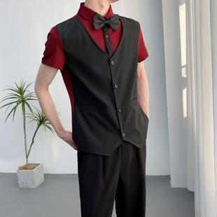 夏装短袖马甲衬衣假两件套台球俱乐部工作服马甲酒店服务员工作服