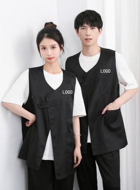台球厅桌球室理发店发型师助理工作服男女士中长款马甲工装制服潮