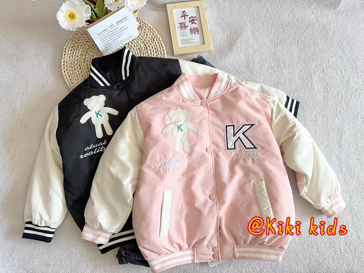 Kiki家25冬大童洋气拼色棒球服羽绒外套 韩版品牌休闲白鸭绒夹克