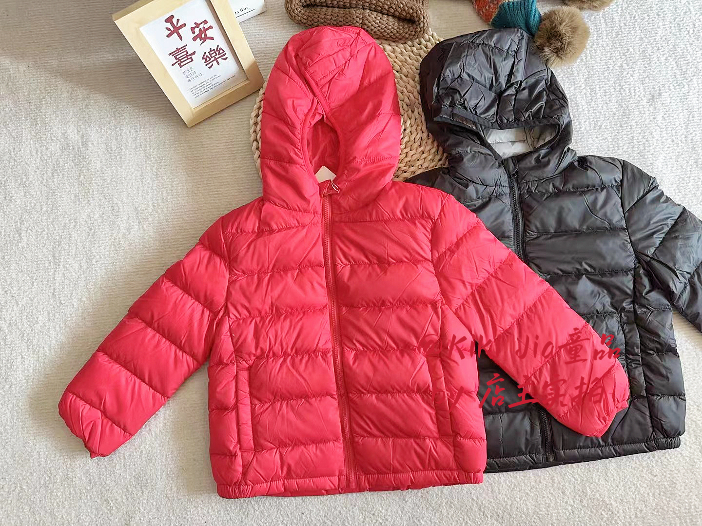 Kiki家25冬断码捡漏女童轻薄款连帽羽绒服 韩版品牌国标90外套特