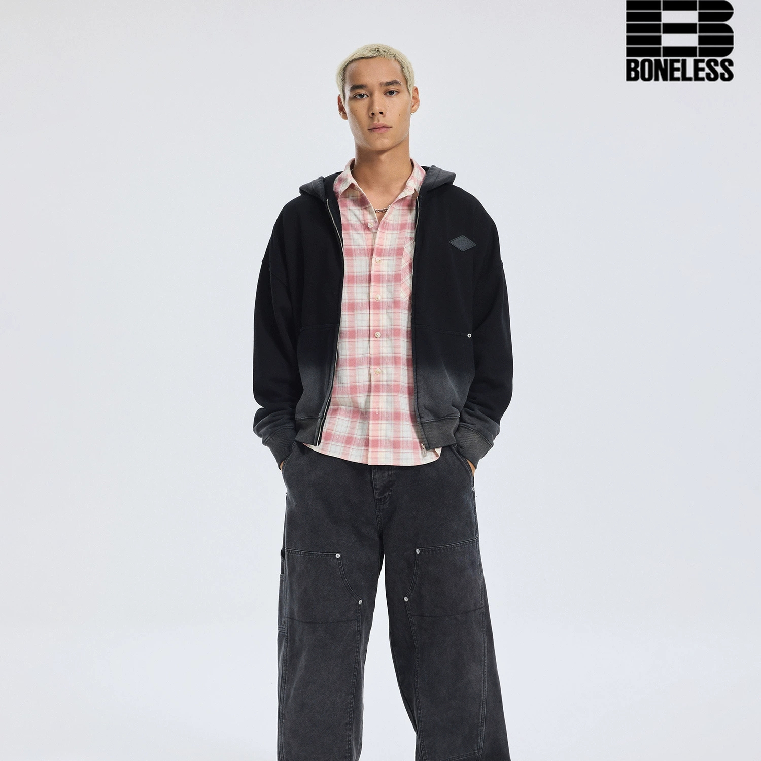 做旧拉链帽衫纯棉开衫卫衣