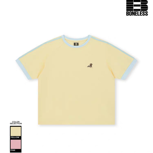 BONELESS小狗刺绣标撞色插肩短袖T恤宽松凉感速干百搭趣味情侣装