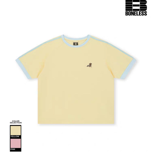 小狗刺绣标撞色插肩短袖T恤