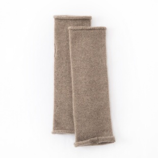 100%纯山羊绒半指手套长款护手腕针织毛线漏指半截手套可触屏开车