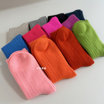纯山羊绒袜子男秋冬中高筒堆袜女