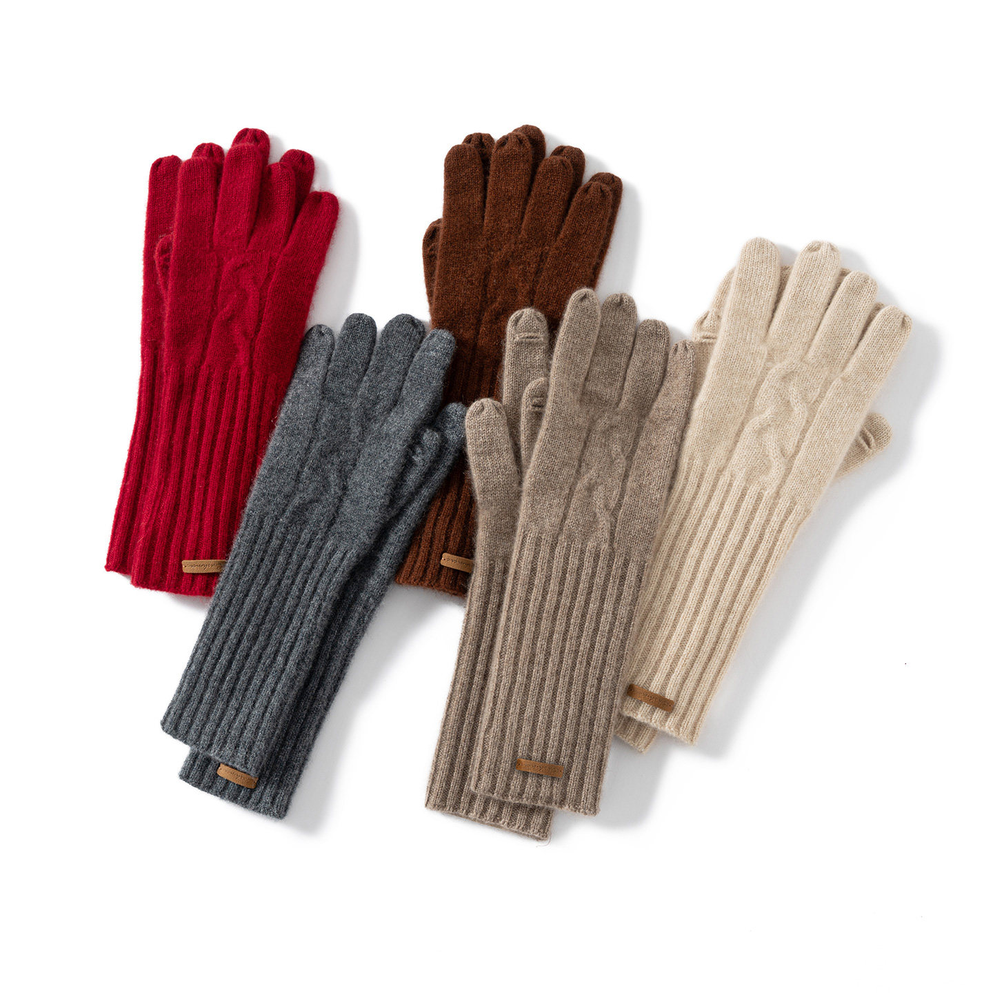 可触屏保暖手腕羊绒针织分指手套