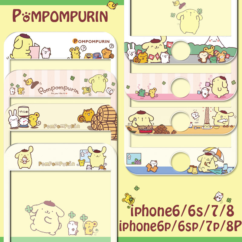 卡通布丁狗适用于iPhone7plus苹果6s手机钢化膜碳纤维软边玻璃膜