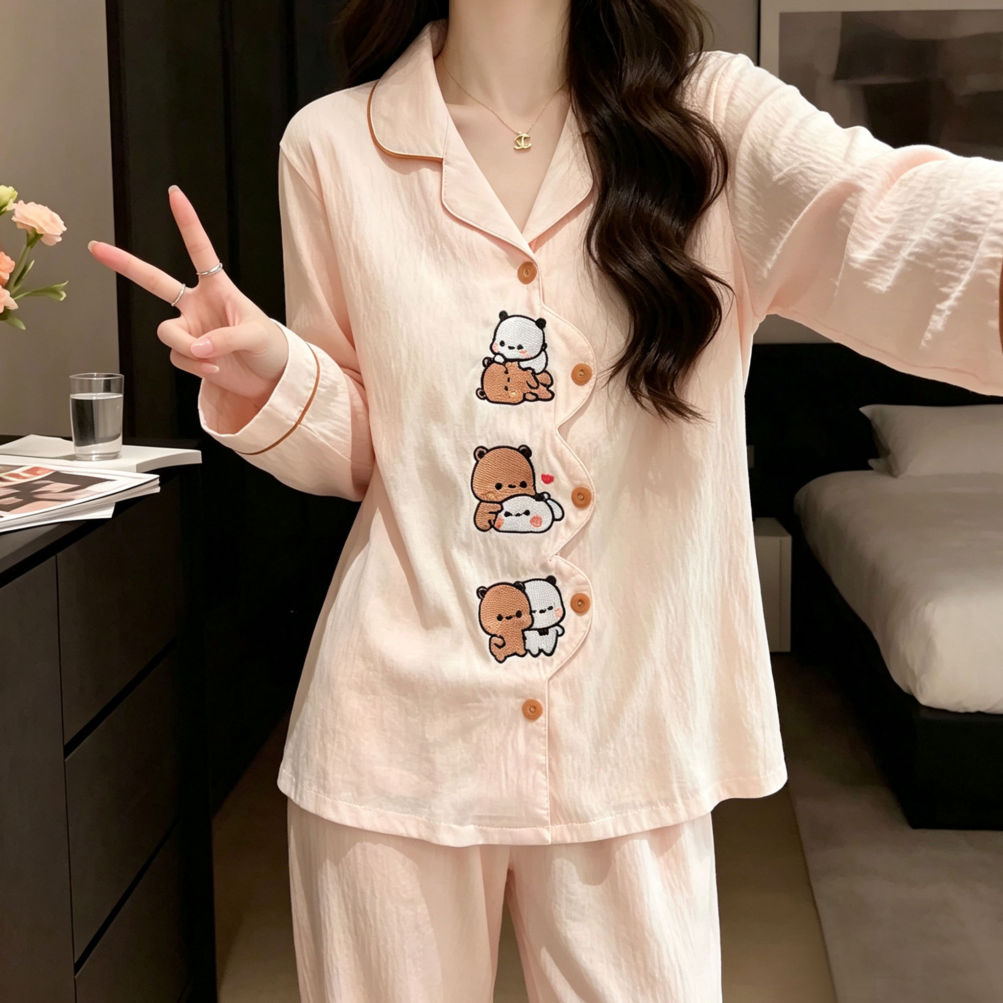 带胸垫睡衣女秋季长袖2026新睡衣/家居服套装