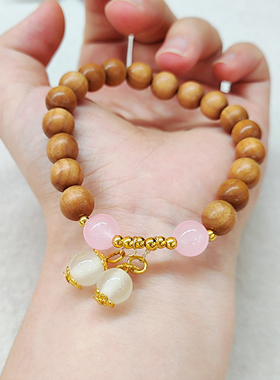 芭比檀香琉璃手串幸运手链不掉色diy弹力粉色女生佩戴学生版首饰