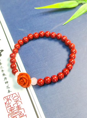 朱砂玫瑰手串6mm简约百搭本命年红色串珠手链闺蜜女友礼物饰品