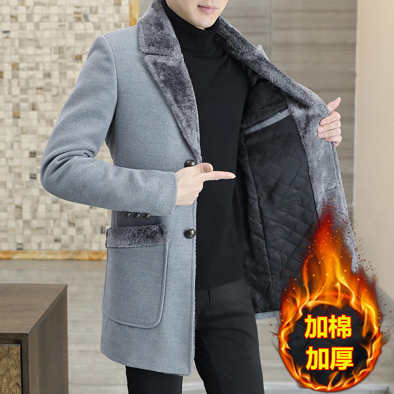 冬季中长款毛呢大衣男韩版修身帅气加厚呢子风衣冬装潮流外套青年