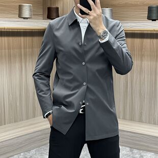 欧货商务休闲纯色百搭风衣男士2025秋季新款时尚轻奢简约夹克外套