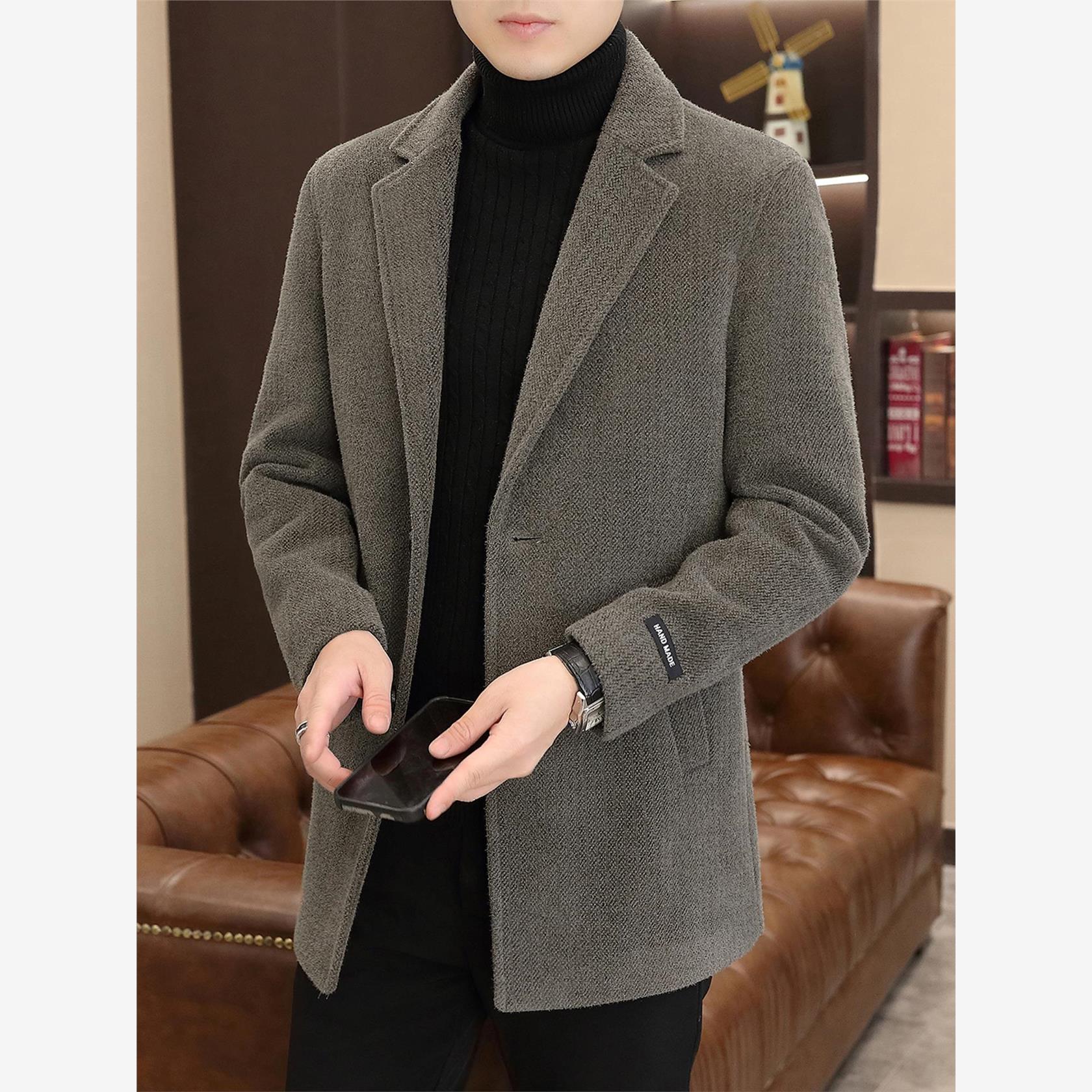 秋冬季加厚毛呢大衣男韩