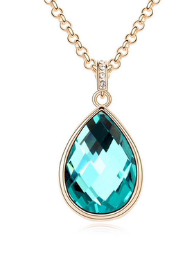 欧美湖蓝色水滴毛衣链情人节礼物