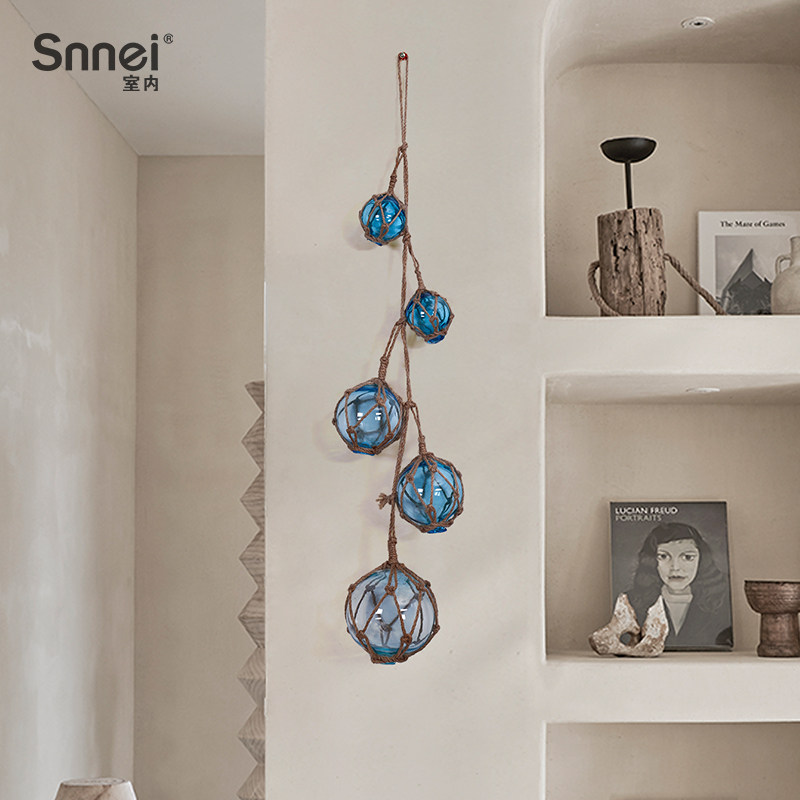 地中海风格楼梯走廊墙面墙上挂件民宿客厅玄关门口麻绳玻璃球墙饰,家居饰品,壁饰,淘宝优惠券,粉丝福利购,淘宝优惠卷
