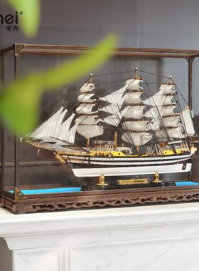 仿真实木船一帆风顺帆船摆件高档轻奢工艺品办公室客厅玄关装饰品