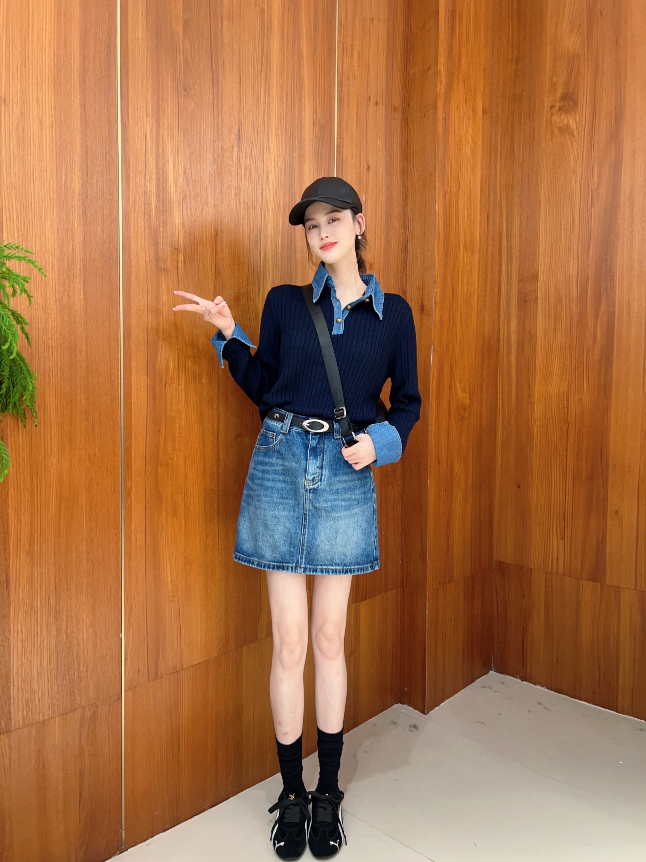 MissYu2025秋季新款显瘦长袖设计感小众宽松假两件羊毛毛针织衫
