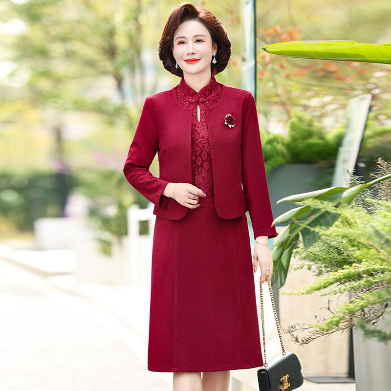 妈妈秋装结婚礼服两件套装连衣裙高贵母亲衣服喜婆婆时尚婚宴