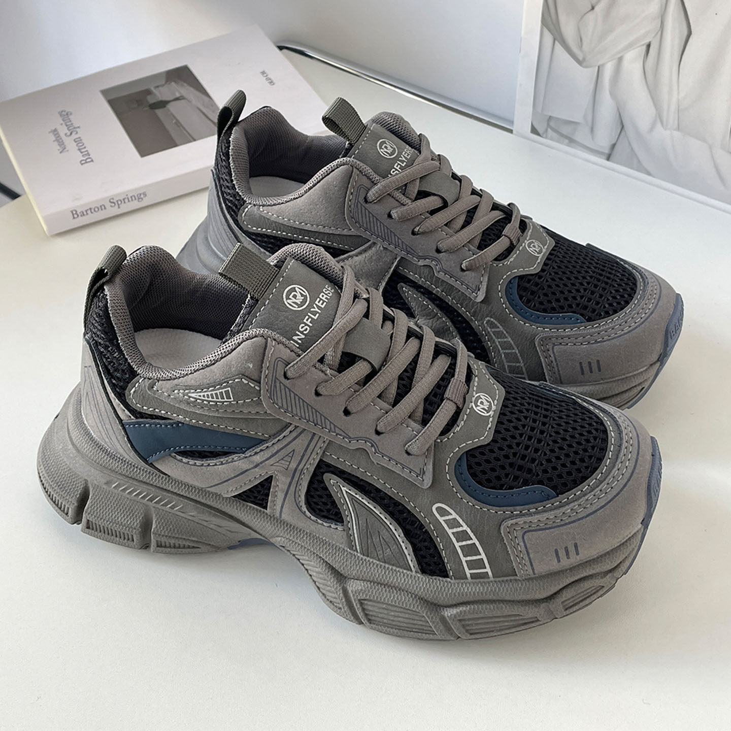 灰蓝皮面厚底小怪兽老爹鞋女秋冬复古加绒保暖休闲百搭跑步运动鞋,女鞋,老爹鞋,淘宝优惠券,粉丝福利购,淘宝优惠卷