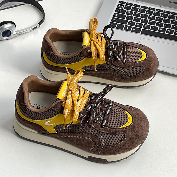 棕色网面双系带德训鞋百搭休闲鞋