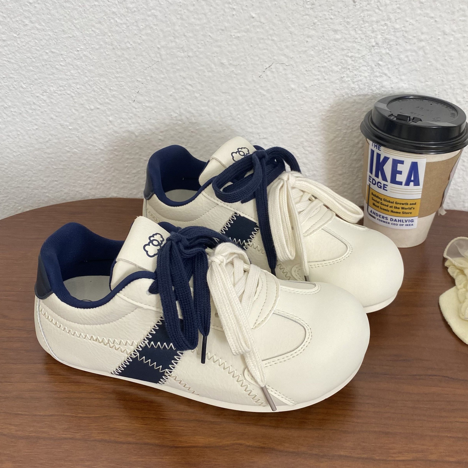 米兰色双系带拼色德训鞋小白鞋女