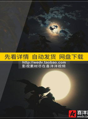 C154夜晚上月亮月黑风高乌云遮月宁静阴森恐怖空镜头实拍视频素材
