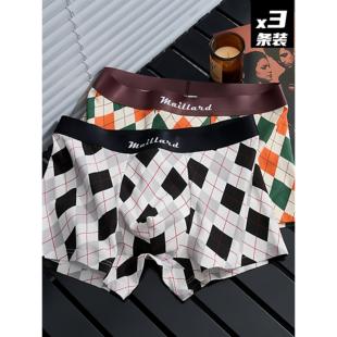 内裤 潮流男生格子四角裤 纯棉薄款 中腰个性 头 透气平角短裤 潮牌男士