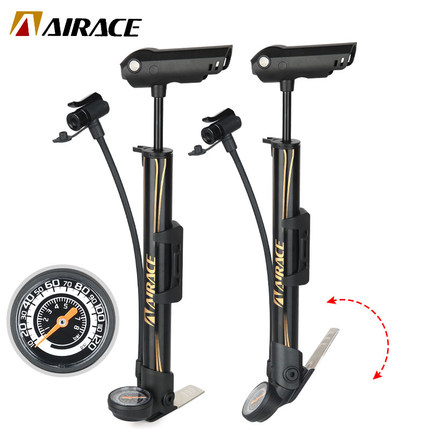 AIRACE亚瑞德自行车打气筒便携式高压公路山地车带气压表聪明嘴